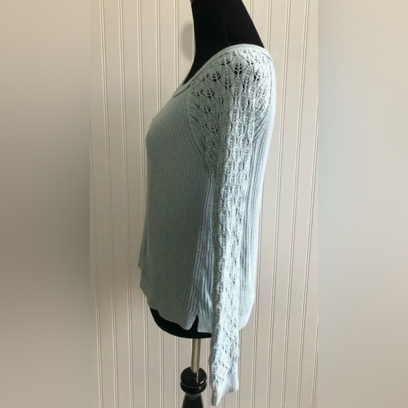 Ann Taylor Loft Open Knit Long Sleeve Sweater Womens Size Small Blue Back Button - Picture 4 of 12